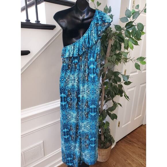 Mix & Co. Women's Blue Polyester One Shoulder Off Sleeveless Long Maxi Dress L - Picture 5 of 12